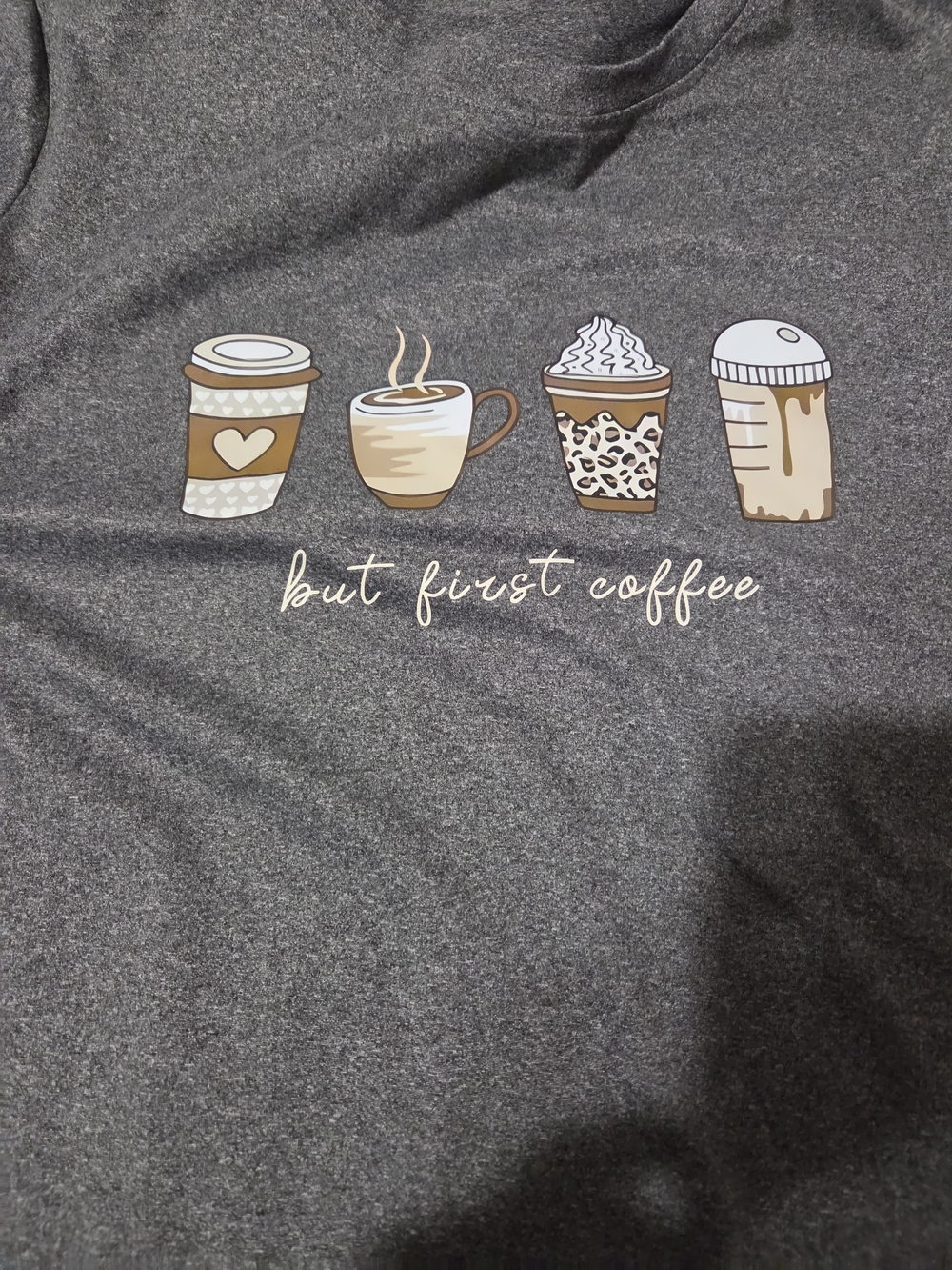 But First Coffee Graphic Scoop Neck Tee - Gray